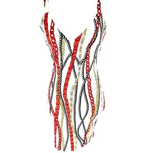 Chain-Print Dress with Open Tie-Back – Size Small